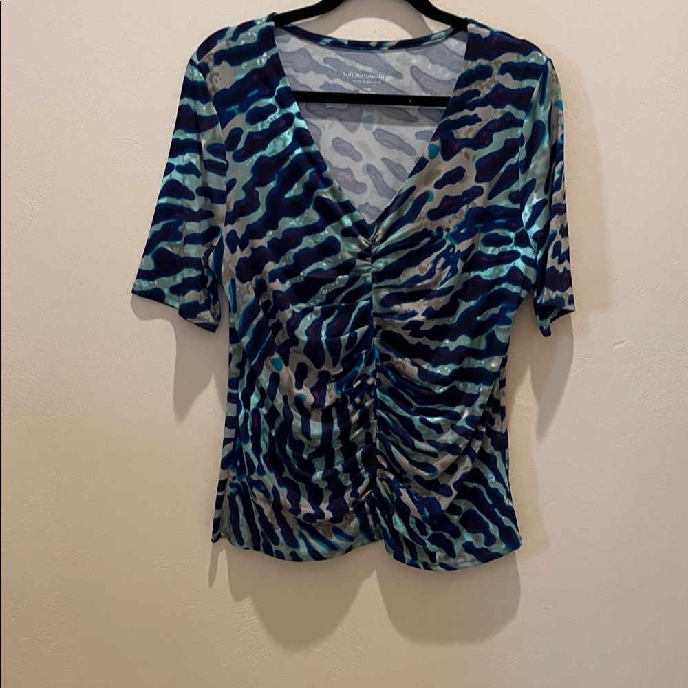 Soft Surroundings Stretchy Shades of Blue Abstract Blouse